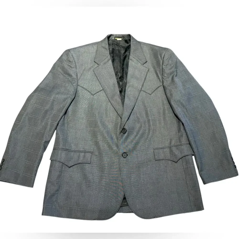 Circle S Men's 44R Western Style Gray Windowpane Blazer